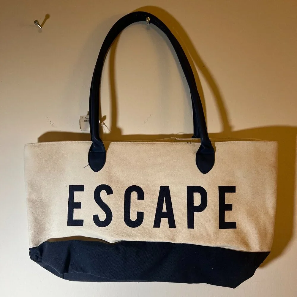 “Escape” Tote Bag, Canvas + Navy Blue - Picture 1 of 2